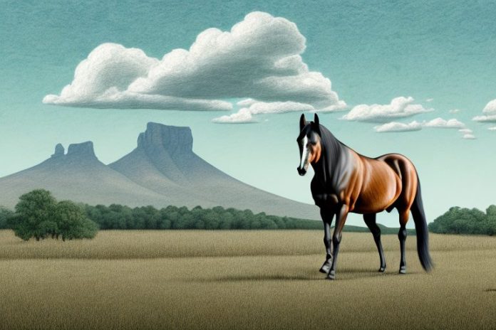 A tennessee walking horse in a rural south african landscape