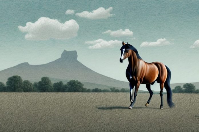 A tennessee walking horse in a rural south african landscape
