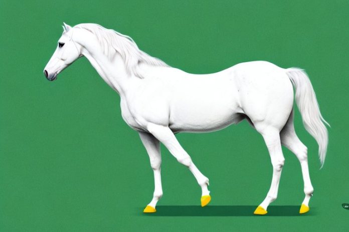 A white horse with a unique gait
