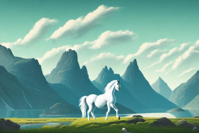 A fjord horse in a rural landscape
