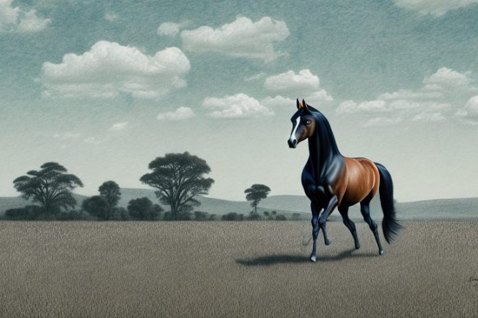 A tennessee walking horse in a rural south african landscape