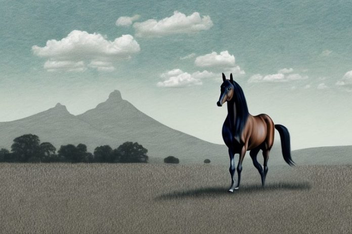A tennessee walking horse in a rural south african landscape