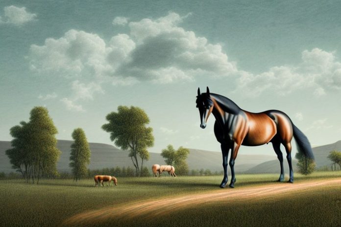 A tennessee walking horse in a rural landscape in north west