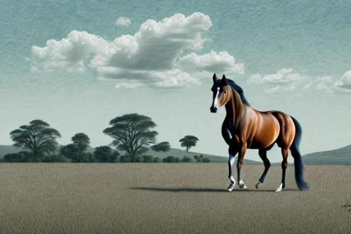 A tennessee walking horse in a rural south african landscape