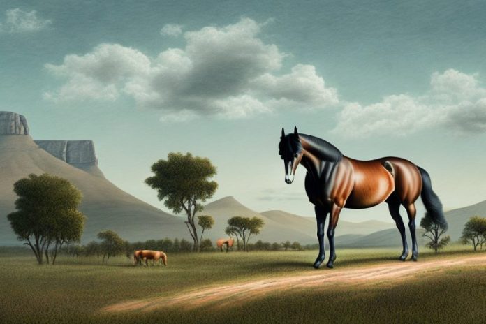 A tennessee walking horse in a rural landscape in the western cape of south africa