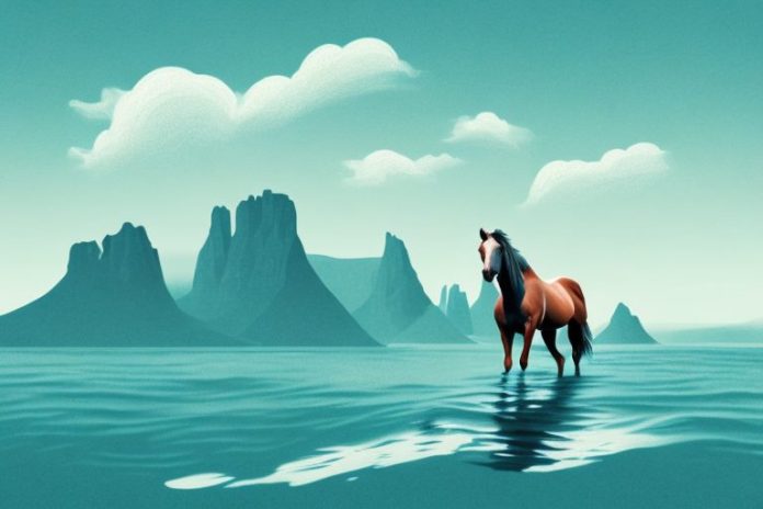 A horse standing in a fjord