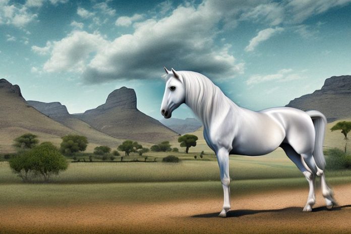 An andalusian horse in a rural landscape in graaff-reinet