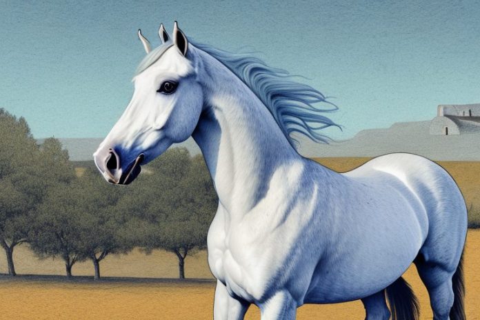 An andalusian horse in a rural setting in parys