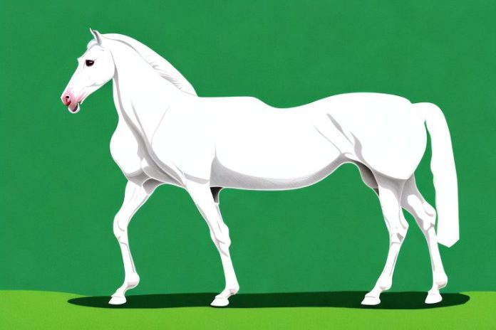 A white andalusian horse in a green pasture in vanderbijlpark