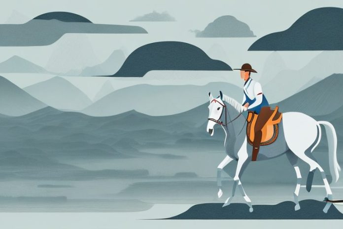 A horse and rider in a tongaat fjord landscape