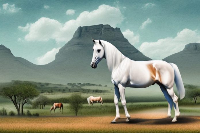 An andalusian horse in a rural landscape of limpopo