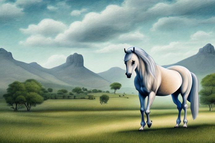 An andalusian horse in a rural landscape in nelspruit
