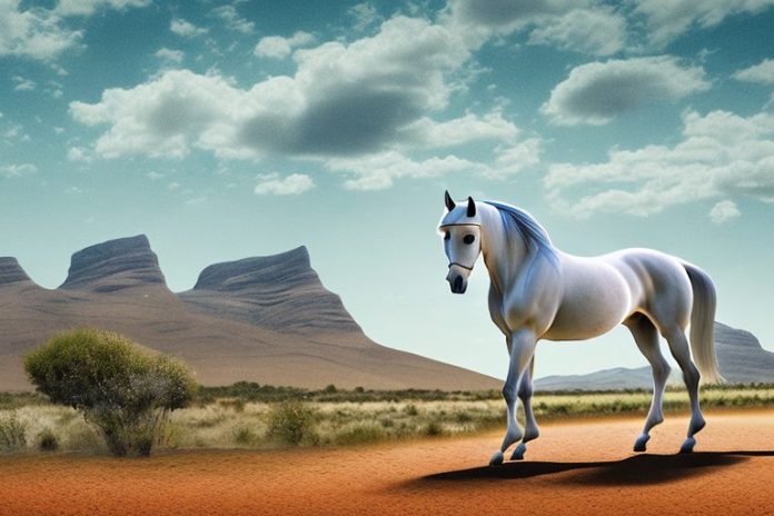 An andalusian horse in a rural landscape in the northern cape