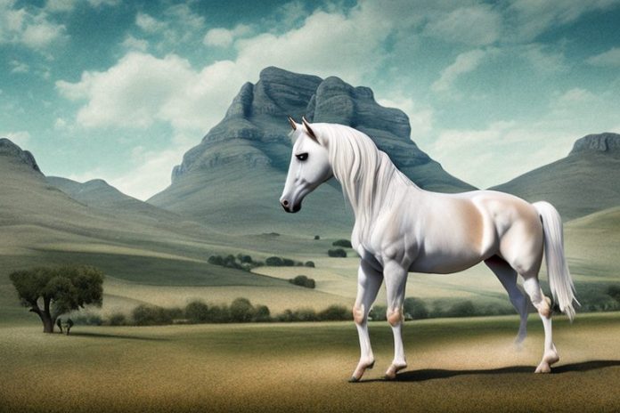 An andalusian horse in a rural landscape in prieska