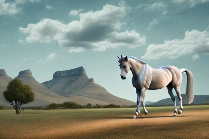 An andalusian horse in a rural landscape in north west