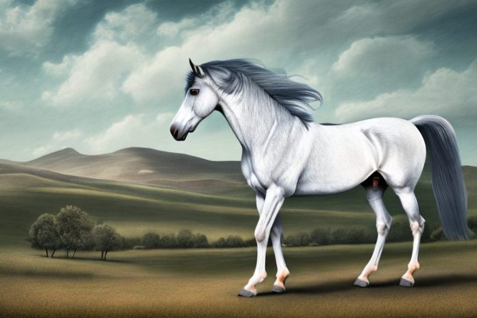 An andalusian horse in a rural landscape in brits