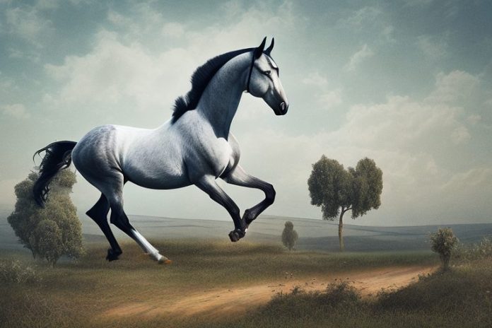 A belgian warmblood horse in a rural landscape in free state