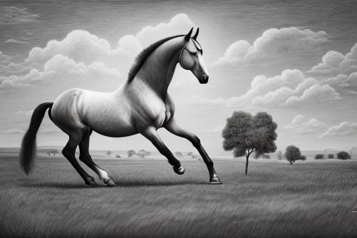 A belgian warmblood horse in a rural landscape in giyani