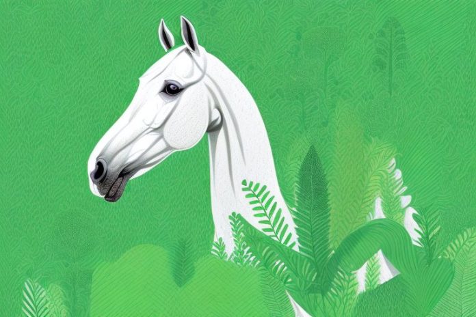A belgian warmblood horse in a lush