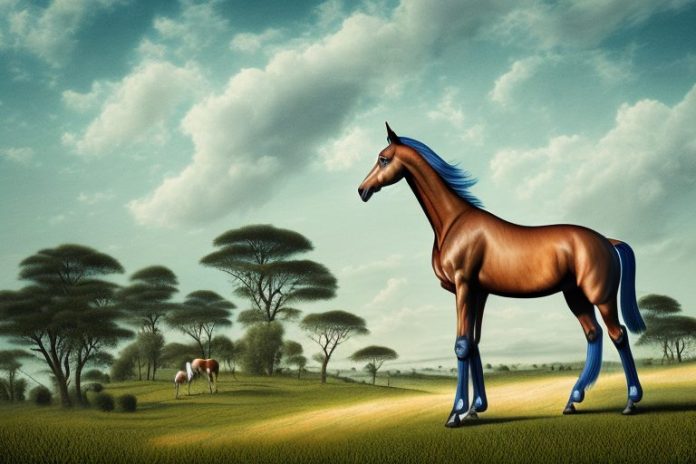 A belgian warmblood horse in a rural landscape in mpumalanga