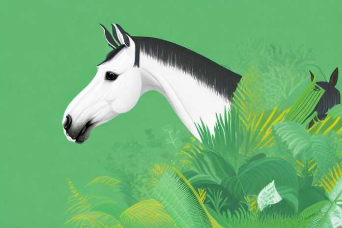 A belgian warmblood horse in a lush