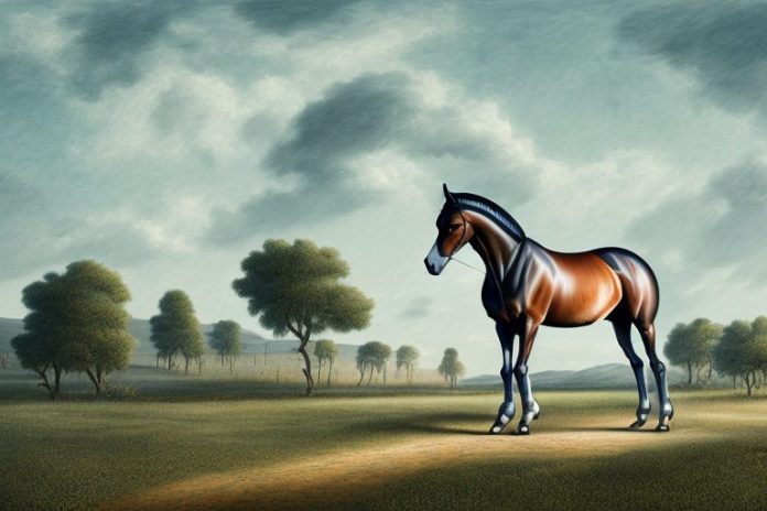 A belgian warmblood horse in a rural landscape in klerksdorp