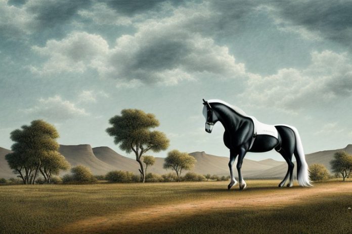 A percheron horse in a rural landscape in graaff-reinet