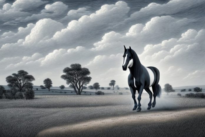 A percheron horse in a rural landscape in aliwal north