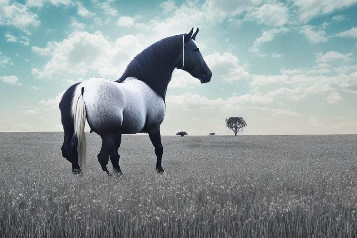 A percheron horse in a field in the free state