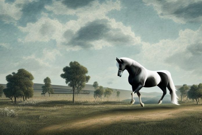 A percheron horse in a rural landscape in bloemfontein
