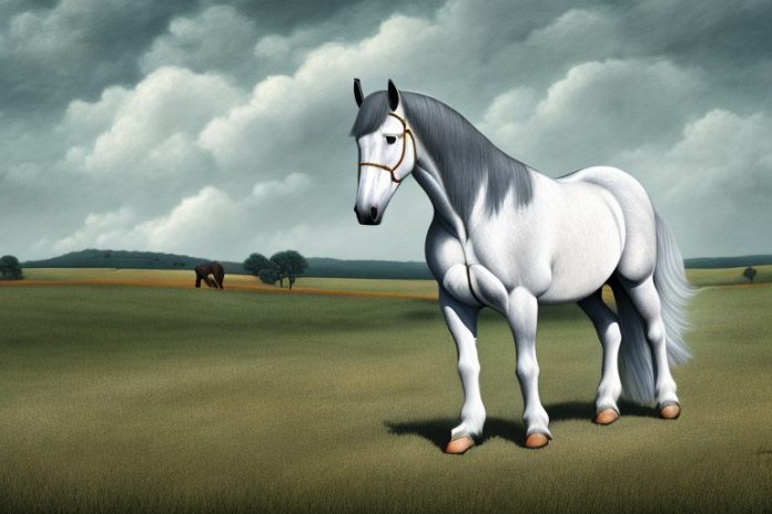 A percheron horse standing in a rural landscape in virginia