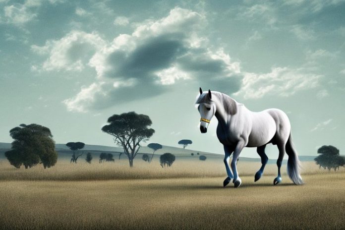 A percheron horse in a rural south african landscape