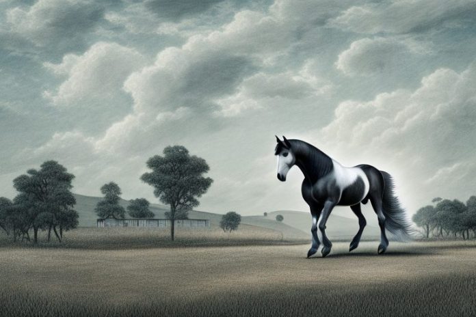 A percheron horse in a rural landscape in midrand