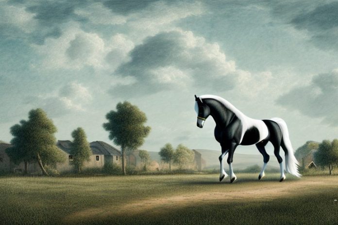 A percheron horse in a rural landscape in roodepoort