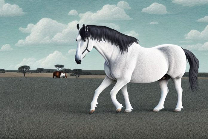 A percheron horse in a rural south african landscape