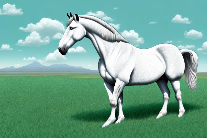 A percheron horse standing in a grassy field in lebowakgomo