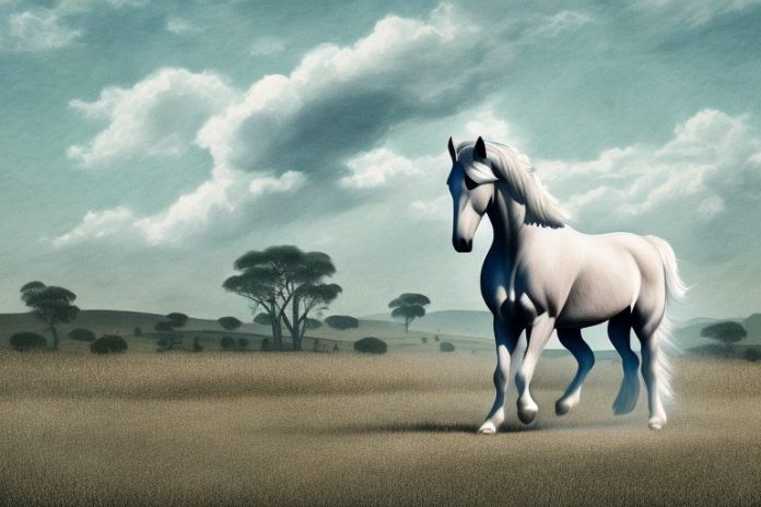 A percheron horse in a rural south african landscape