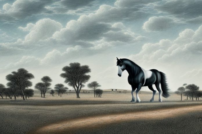 A percheron horse in a rural landscape in upington