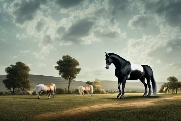 A percheron horse in a rural landscape in postmasburg