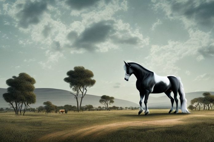 A percheron horse in a rural landscape in north west