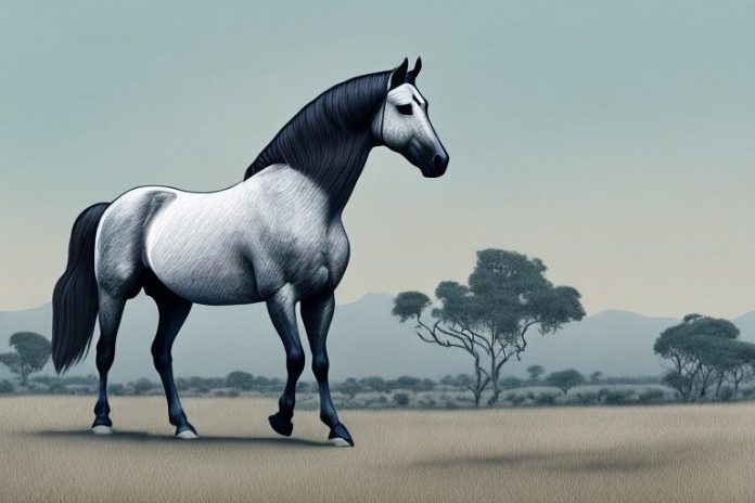 A percheron horse in a south african landscape