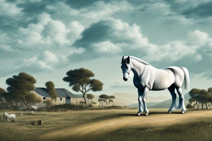 A percheron horse in a rural landscape in mossel bay