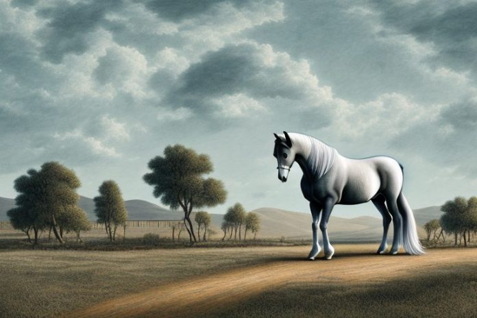 A percheron horse in a rural landscape in oudtshoorn