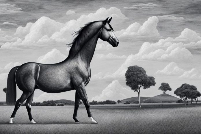 A hanoverian horse in a rural south african landscape