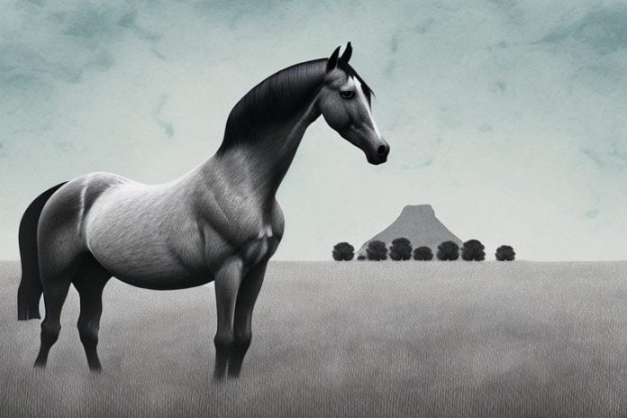 A hanoverian horse in a field in bisho