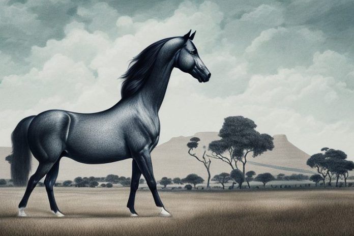 A hanoverian horse in a rural south african landscape
