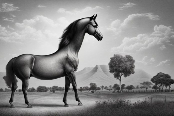 A hanoverian horse in a rural setting in phuthaditjhaba
