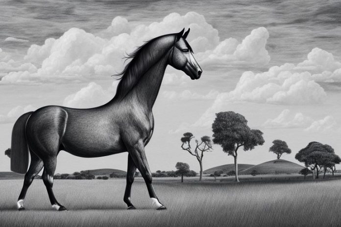 A hanoverian horse in a rural south african landscape