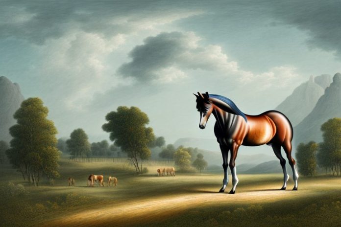 A hanoverian horse in a rural landscape in greater pretoria