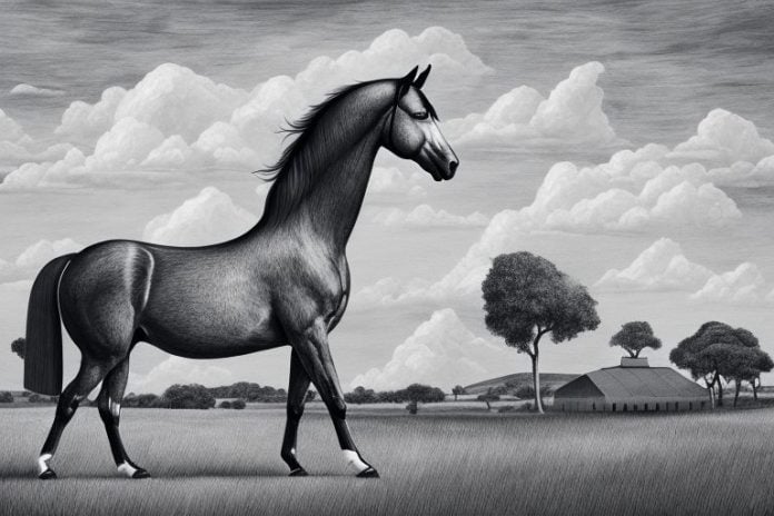 A hanoverian horse in a rural south african landscape